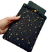 A hand holding a pouch with a snap closure to protect Kindle e-readers made with black with gold metallic stars fabric.